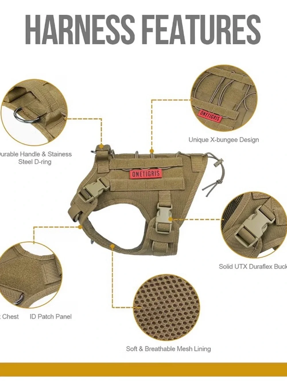 One Tigris Olive Tactical Dog Harness - Heavy Duty Walking Vest
